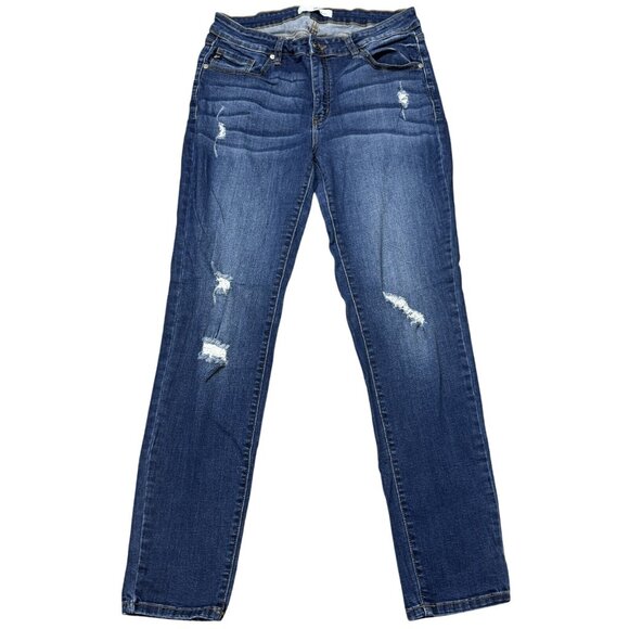 KanCan Womens Blue Distressed Denim Jeans Skinny Leg Mid Rise Size 13/30 - Picture 1 of 13